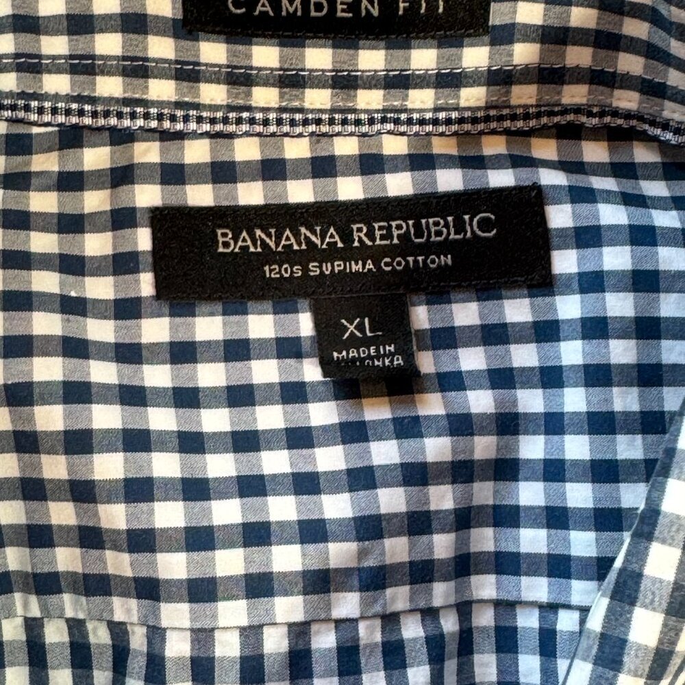 Banana Republic Camden Fit mens' navy gingham button front shirt size XL - Picture 3 of 7